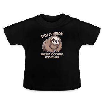 Jerry, the Sloth - Jogging with Humor - Baby Organic T-Shirt with Round Neck - black - Front