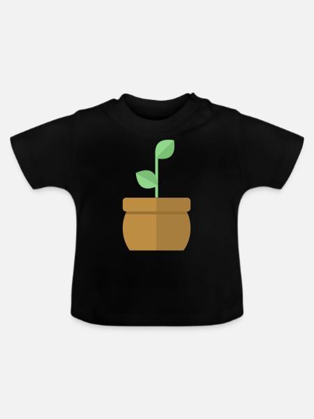 Topfpflanze - Baby Bio-T-Shirt mit Rundhals - Schwarz