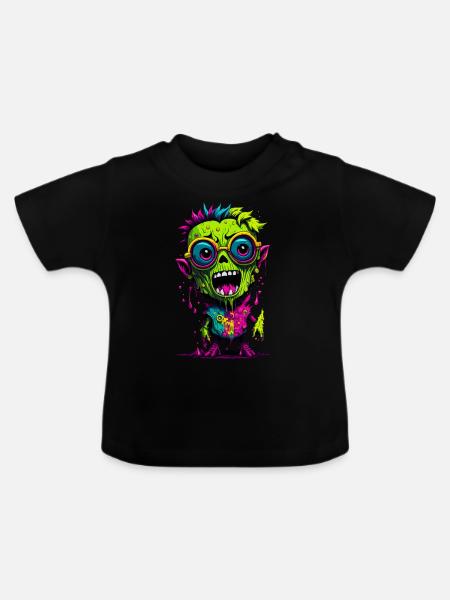 Bunter cooler Zombie - Baby Bio-T-Shirt mit Rundhals - Schwarz