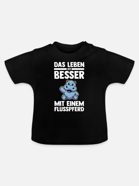 Nilpferd Flusspferd - Baby Bio-T-Shirt mit Rundhals - Schwarz