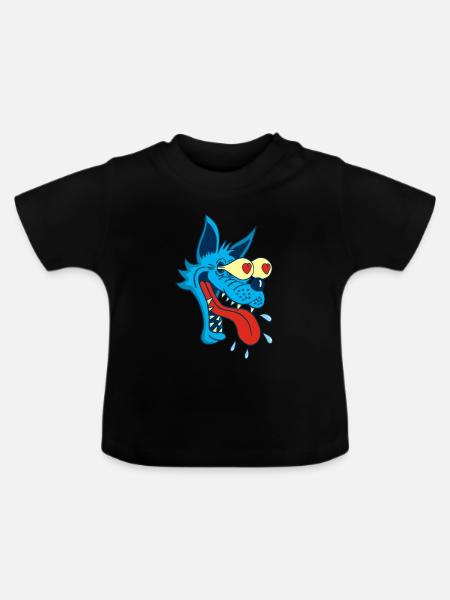 Blauer Wolf verliebt - Baby Bio-T-Shirt mit Rundhals - Schwarz