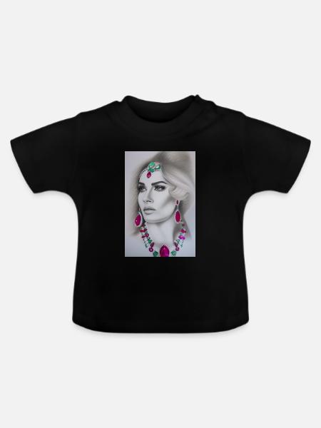 Frau mit Schmuck - Baby Bio-T-Shirt mit Rundhals - Schwarz