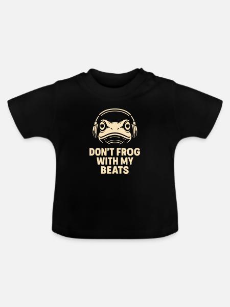 Frosch mit Kopfhörer - Baby Bio-T-Shirt mit Rundhals - Schwarz
