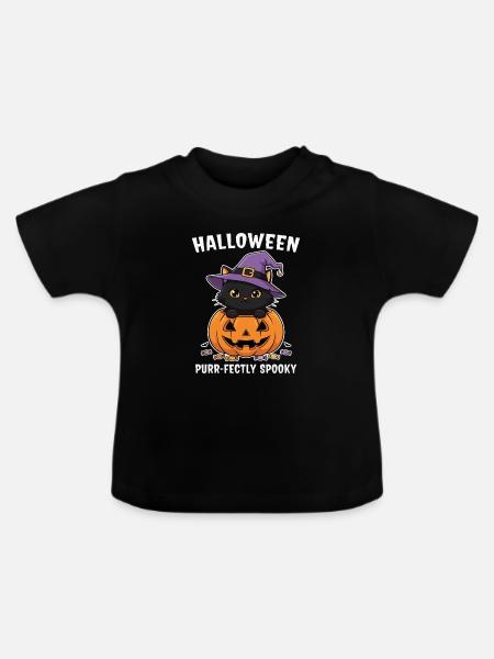 Halloween Kätzchen und Jack-O-Lantern - Baby Bio-T-Shirt mit Rundhals - Schwarz
