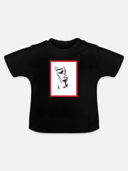 Weibliche Porträt-Tinte - Baby Bio-T-Shirt mit Rundhals - Schwarz