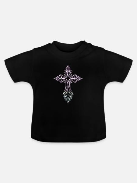 Verziertes Gradientenkreuz - Baby Bio-T-Shirt mit Rundhals - Schwarz