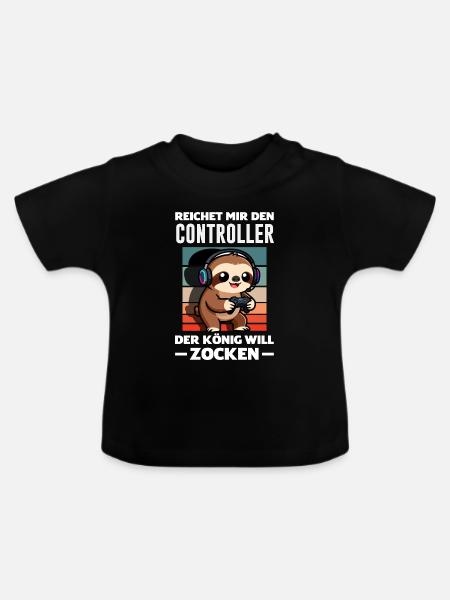 Controller König Will Zocken Lustiges Faultier - Baby Bio-T-Shirt mit Rundhals - Schwarz