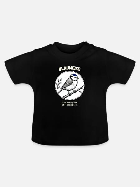 Blaumeise – Kleiner Vogel, großer Charakter - Baby Bio-T-Shirt mit Rundhals - Schwarz