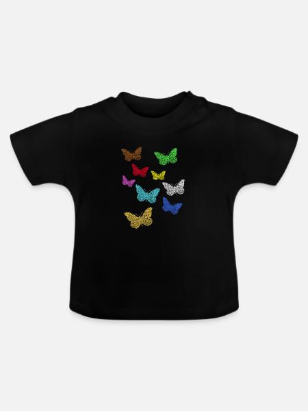Neon Schmetterlinge - Baby Bio-T-Shirt mit Rundhals - Schwarz