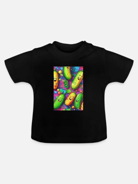 Gurken, Gurke, Graffiti,lachende Gurken, bunt - Baby Bio-T-Shirt mit Rundhals - Schwarz