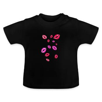 Embrasser la bouche, baisers, baiser, lèvres - T-shirt bio col rond Bébé - noir - Devant