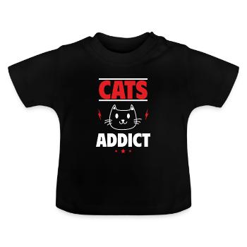 Cat Fan, Addicted to Purrs and Paws - Baby Organic T-Shirt with Round Neck - black - Front