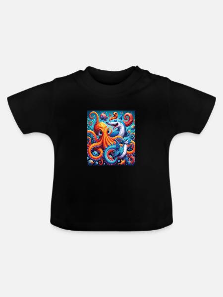 Qualle - Baby Bio-T-Shirt mit Rundhals - Schwarz