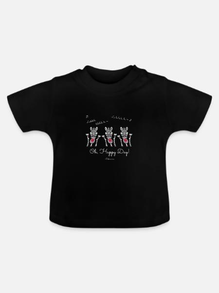 Zebra, Oh, Happy day! - Baby Organic T-Shirt with Round Neck - black