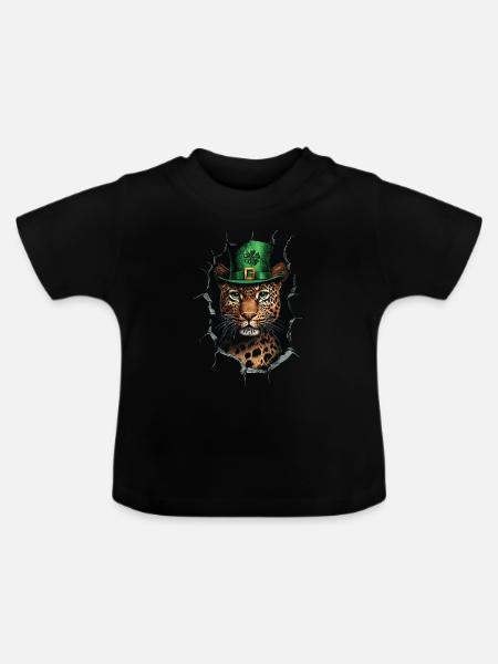 St. Patrick Leopard - Baby Bio-T-Shirt mit Rundhals - Schwarz