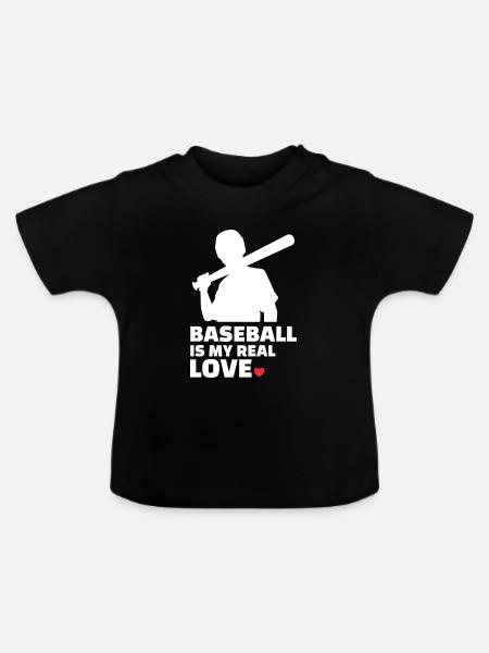 Ich Liebe Baseball Stilvolles - Baby Bio-T-Shirt mit Rundhals - Schwarz