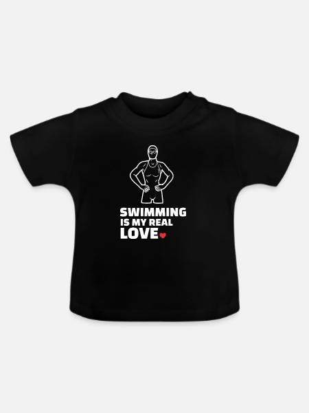 Ich Liebe Schwimmen - Baby Bio-T-Shirt mit Rundhals - Schwarz