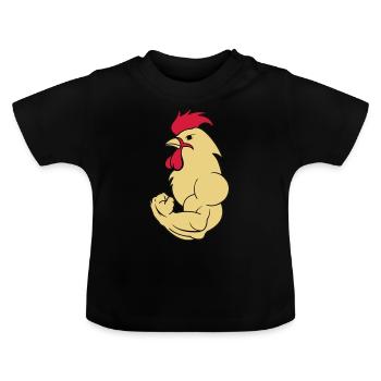 bodybuilder_hahn_2 - Baby Bio-T-Shirt mit Rundhals - Schwarz - Vorne