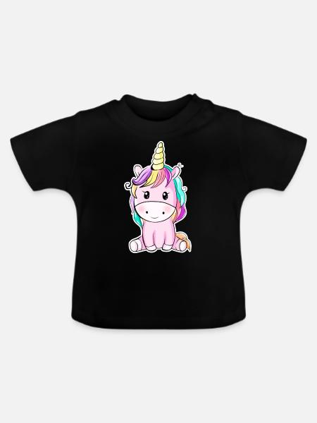 Niedliches Einhorn Sticker Aufkleber - Baby Bio-T-Shirt mit Rundhals - Schwarz