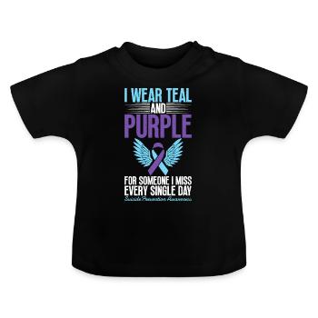 Je porte du sarcelle et du violet pour la conscience - T-shirt bio col rond Bébé - noir - Devant