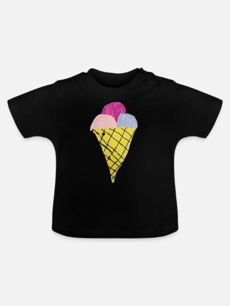 Eiscreme mit Waffel - Baby Bio-T-Shirt mit Rundhals - Schwarz
