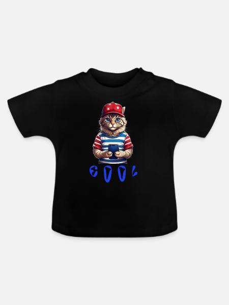 Coole cat - Baby Bio-T-Shirt mit Rundhals - Schwarz