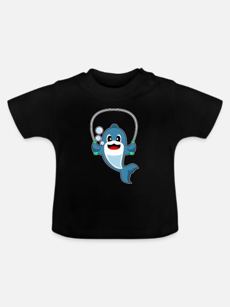 Delfin Seilspringen Springseil Fitness - Baby Bio-T-Shirt mit Rundhals - Schwarz