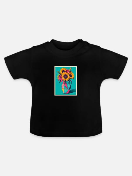 Pop Art Blumenvase - Baby Bio-T-Shirt mit Rundhals - Schwarz