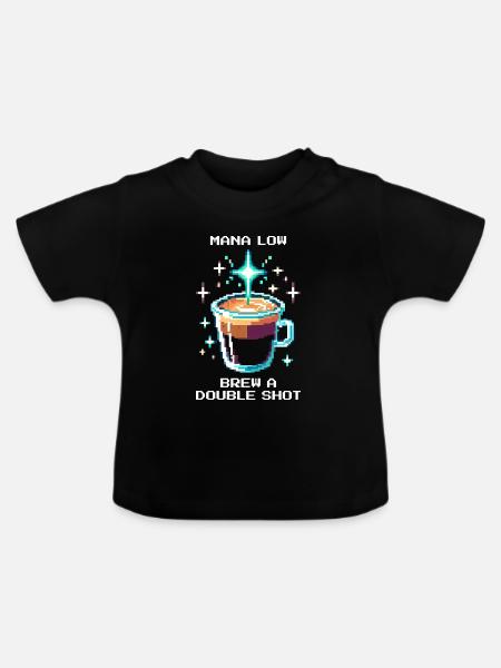 Mana low? Doppelten Shot brühen | Espresso - Baby Bio-T-Shirt mit Rundhals - Schwarz
