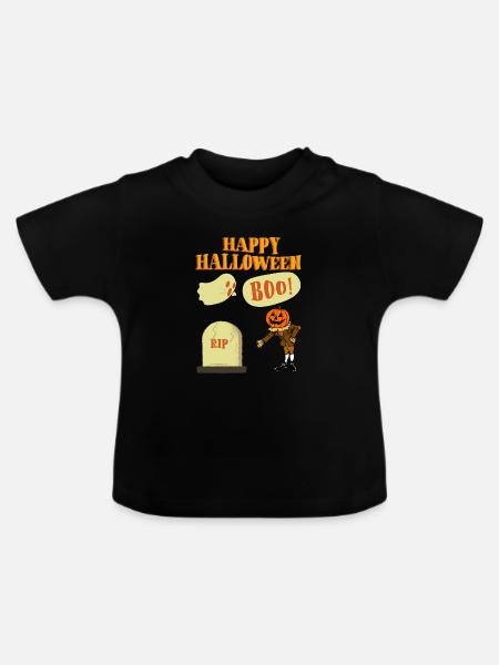 Halloween Cartoon Kürbisgeist - Baby Bio-T-Shirt mit Rundhals - Schwarz