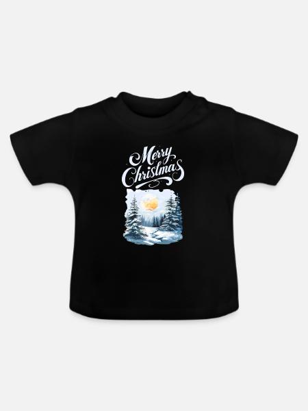 Frohe Weihnachten Waldlandschaft - Baby Bio-T-Shirt mit Rundhals - Schwarz