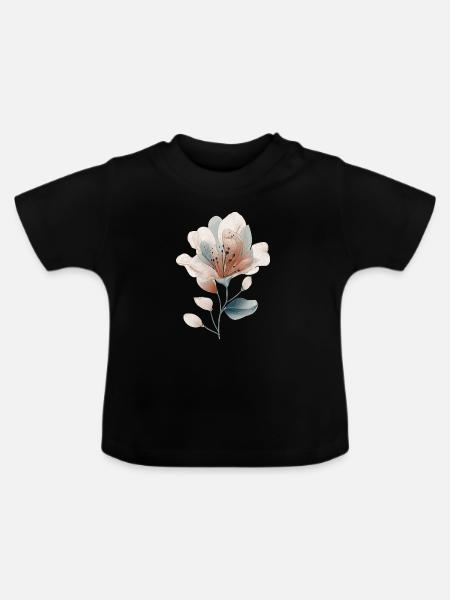 zarte Blume - Baby Bio-T-Shirt mit Rundhals - Schwarz
