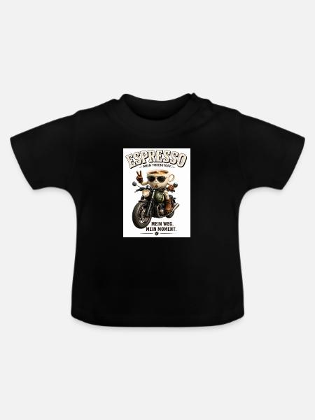 Espresso Motorrad-Motiv - Baby Bio-T-Shirt mit Rundhals - Schwarz