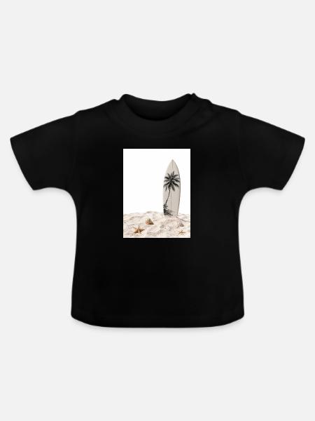 Surfbrett im Sand - Baby Bio-T-Shirt mit Rundhals - Schwarz