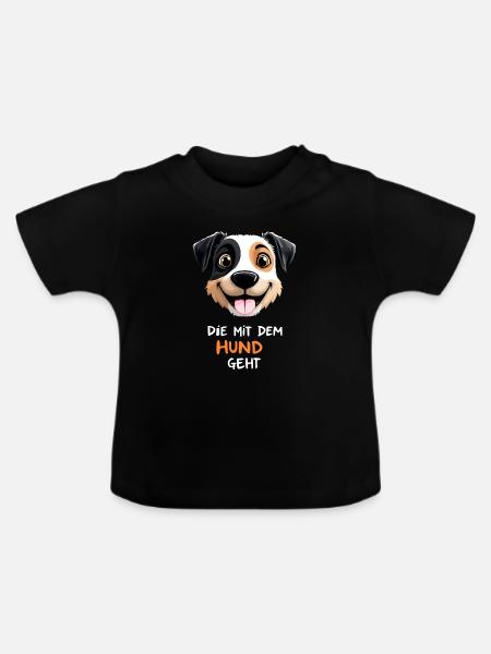 Hundengesicht Cartoon mit Spruch - Baby Bio-T-Shirt mit Rundhals - Schwarz