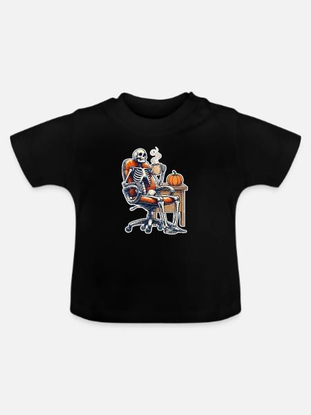 Herbstskelett am Kaffeetisch - Baby Bio-T-Shirt mit Rundhals - Schwarz