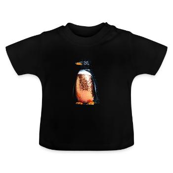Pinguin,Pailletten,Glitzer,gold,schwarz - Baby Bio-T-Shirt mit Rundhals - Schwarz - Vorne