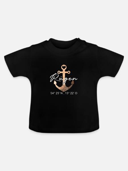 Insel Rügen - Anker - Koordinaten - Baby Bio-T-Shirt mit Rundhals - Schwarz
