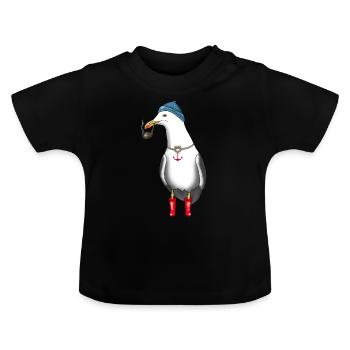 Möwe Seemann Kapitän - Baby Bio-T-Shirt mit Rundhals - Schwarz - Vorne