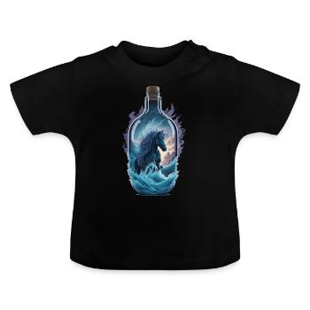Pferd Flasche - Baby Bio-T-Shirt mit Rundhals - Schwarz - Vorne