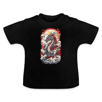 Japan Drachen Ukiyo-E Retro Kunst Design - Baby Bio-T-Shirt mit Rundhals - Schwarz - Vorne