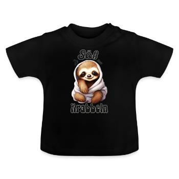 Faultierbaby - Zu Süß zum Krabbeln (Black-Edition) - Baby Bio-T-Shirt mit Rundhals - Schwarz - Vorne