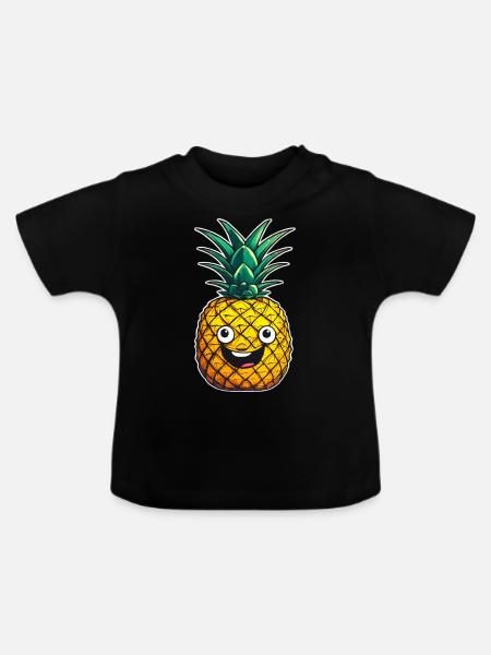 Ananas Glückliche Ananas - Baby Bio-T-Shirt mit Rundhals - Schwarz