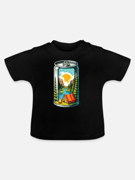 Camping Lagerfeuer Dose - Baby Bio-T-Shirt mit Rundhals - Schwarz