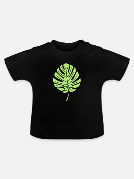Grünes Monstera Blatt - Baby Bio-T-Shirt mit Rundhals - Schwarz
