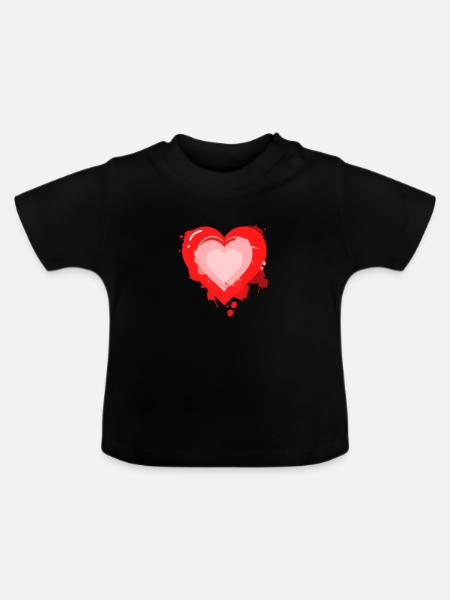 Herz in Herz - Baby Bio-T-Shirt mit Rundhals - Schwarz