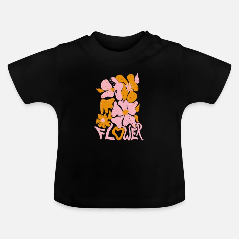 Fleur rose - T-shirt bio col rond Bébé - noir