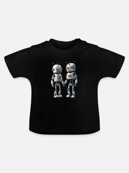 Roboter Pärchen - Baby Bio-T-Shirt mit Rundhals - Schwarz