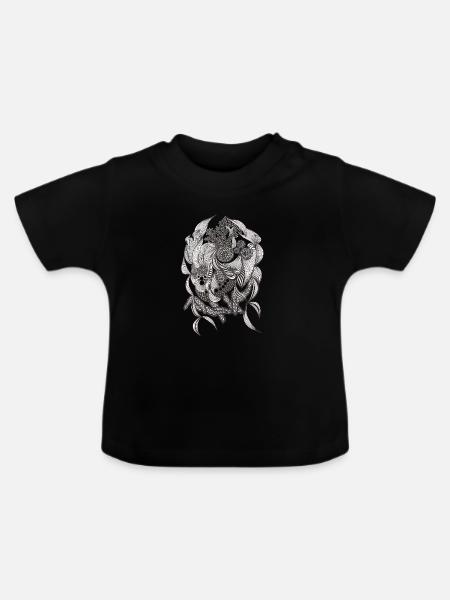 Schwarzweiß Flora Muster - Baby Bio-T-Shirt mit Rundhals - Schwarz