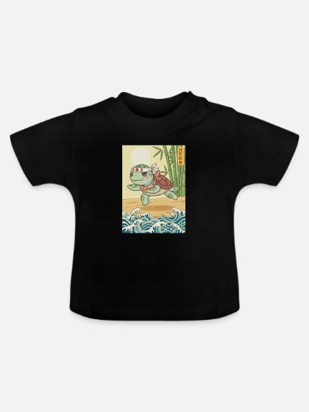 Kawaii Kampfkunst Schildkröte - Baby Bio-T-Shirt mit Rundhals - Schwarz